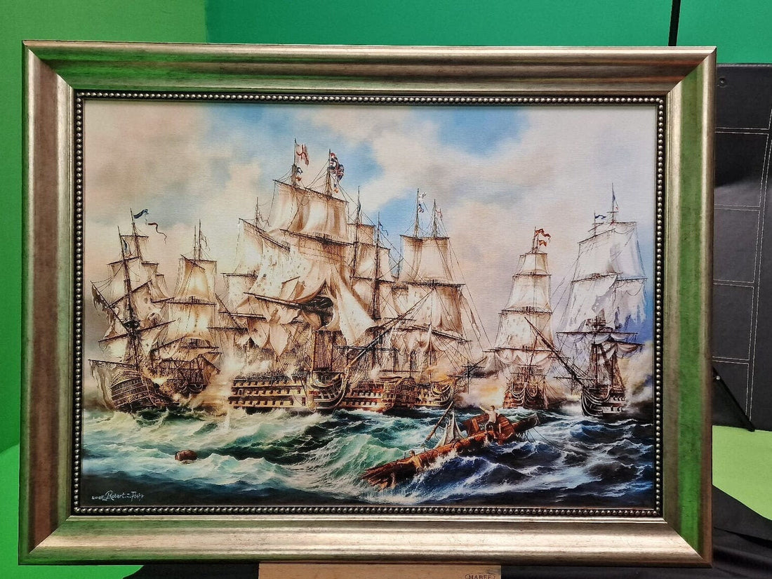 Battle of Trafalgar Canvas Print: HMS Victory, Nautical Art, Silver Frame FOSHE ART