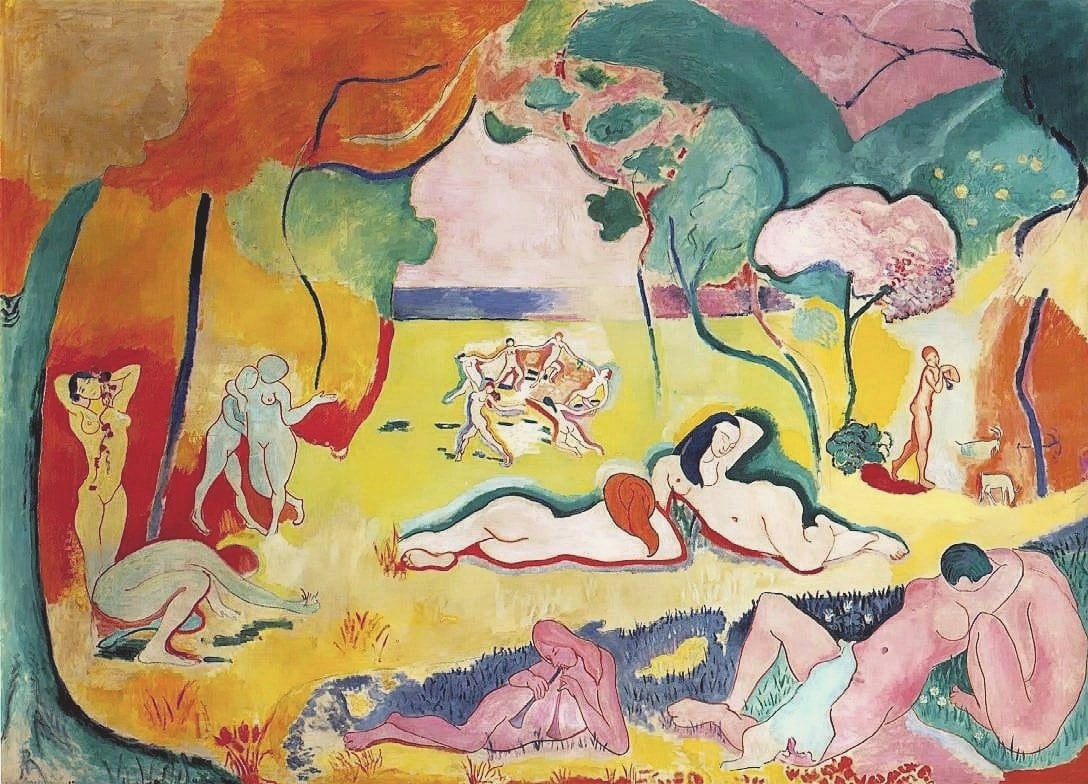 The Joy Of Life by Henri Matisse |  Giclée Canvas Premium Print with Brush Strokes | Wooden Golden Vintage Frame for Classic Masterpiece FOSHE ART