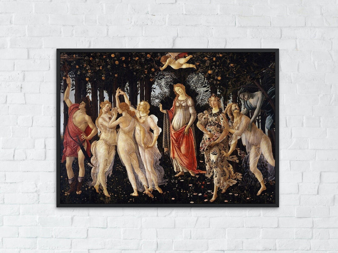 Botticelli La Primavera Canvas Print with Brush Stroke Finish: Museum Quality Giclée Reproduction, Framed FOSHE ART