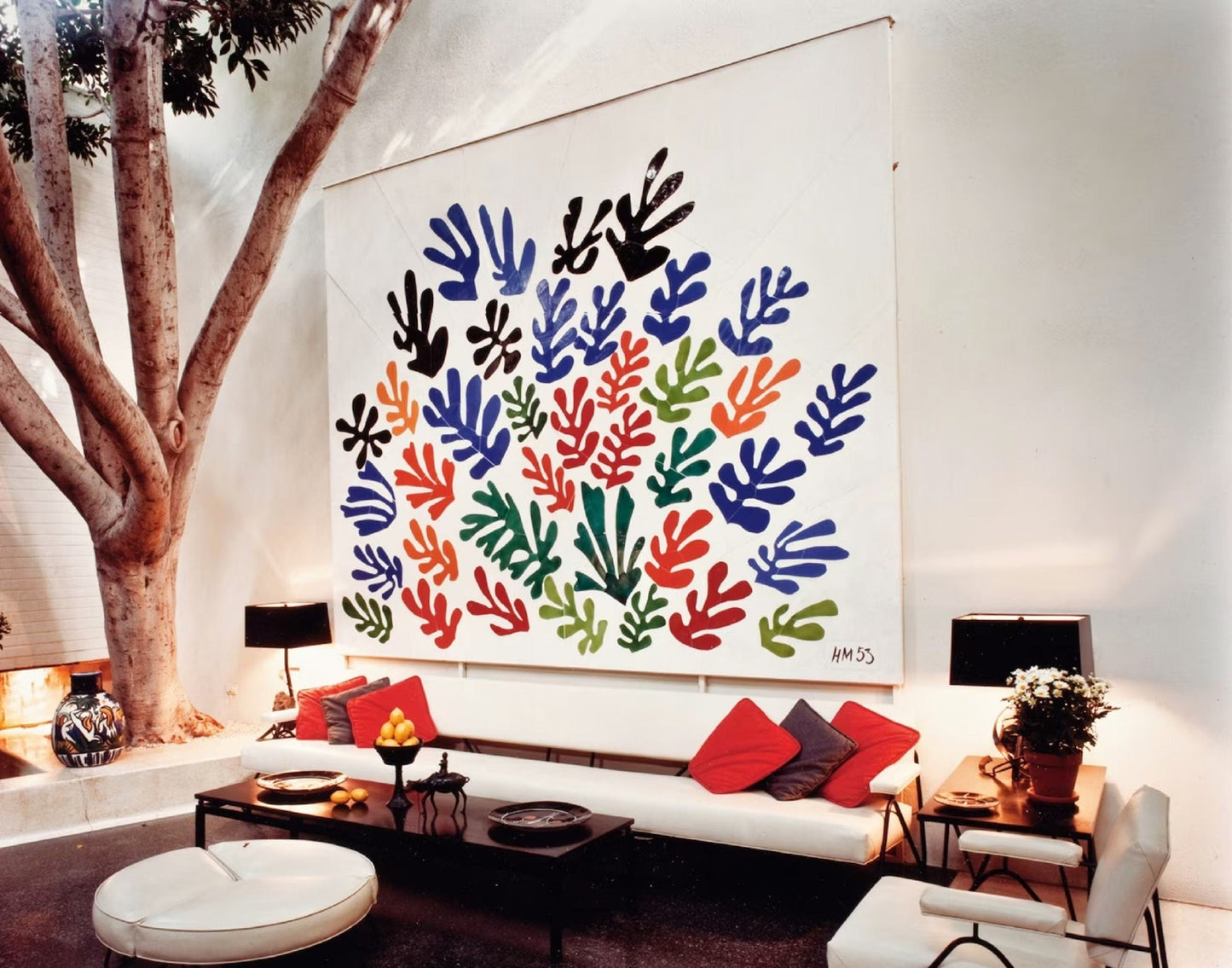 HENRI MATISSE, La Gerbe colorful flower garden cut out Extra Large HQ Print Poster in Minimalist style, in Blue, red, green and yellow FOSHE ART