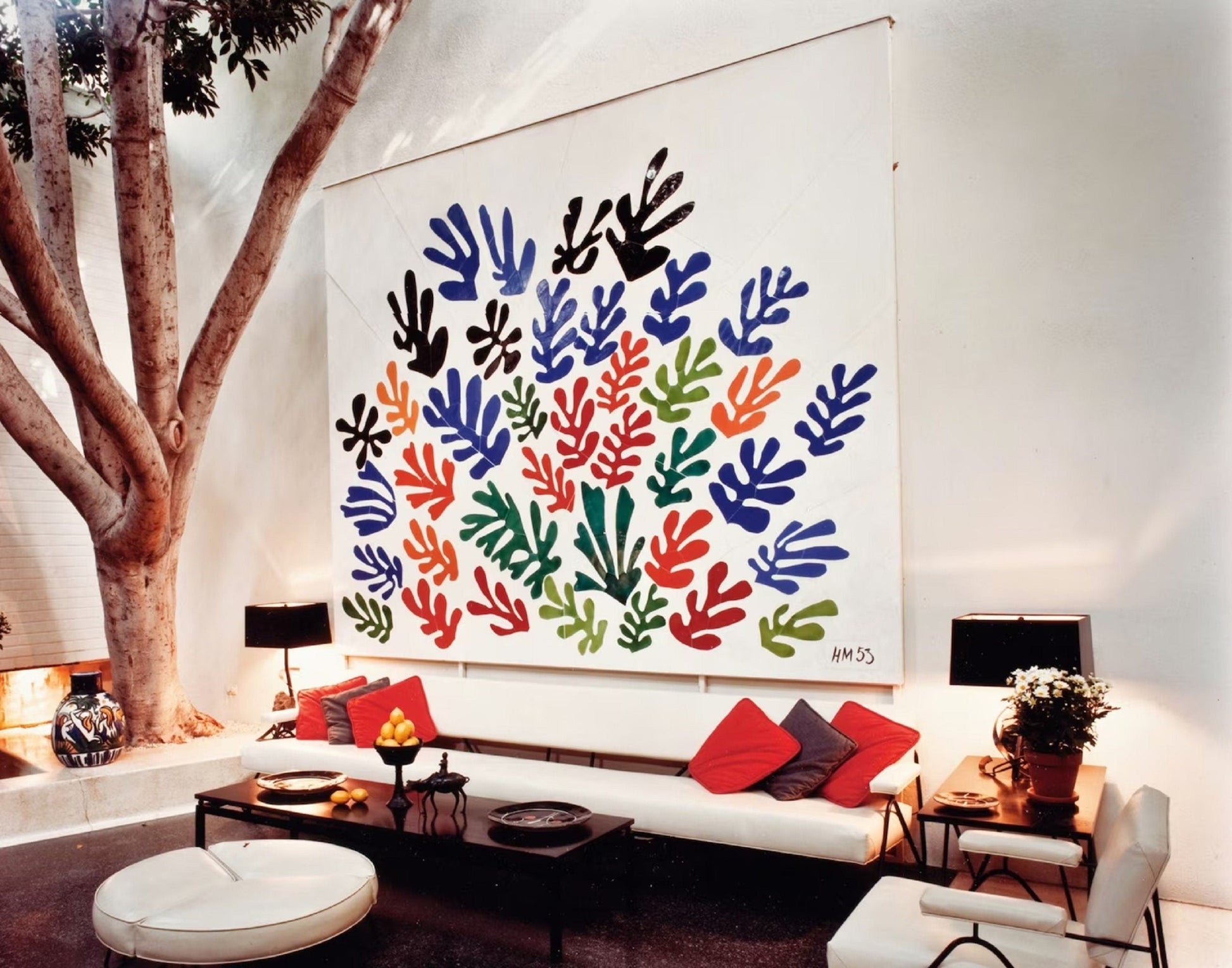 HENRI MATISSE, La Gerbe colorful flower garden cut out Extra Large HQ Print Poster in Minimalist style, in Blue, red, green and yellow FOSHE ART