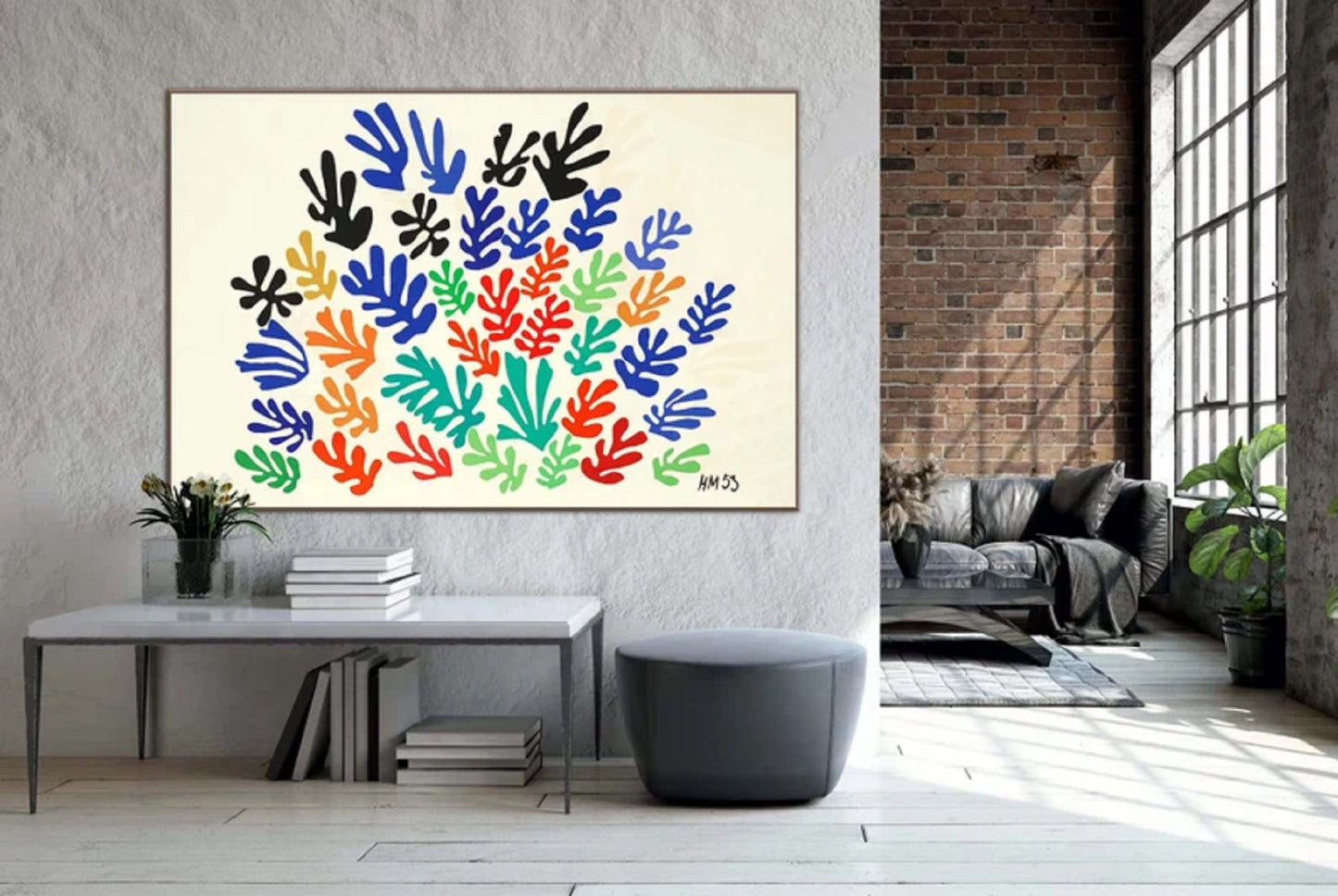 HENRI MATISSE, La Gerbe colorful flower garden cut out Extra Large HQ Print Poster in Minimalist style, in Blue, red, green and yellow FOSHE ART