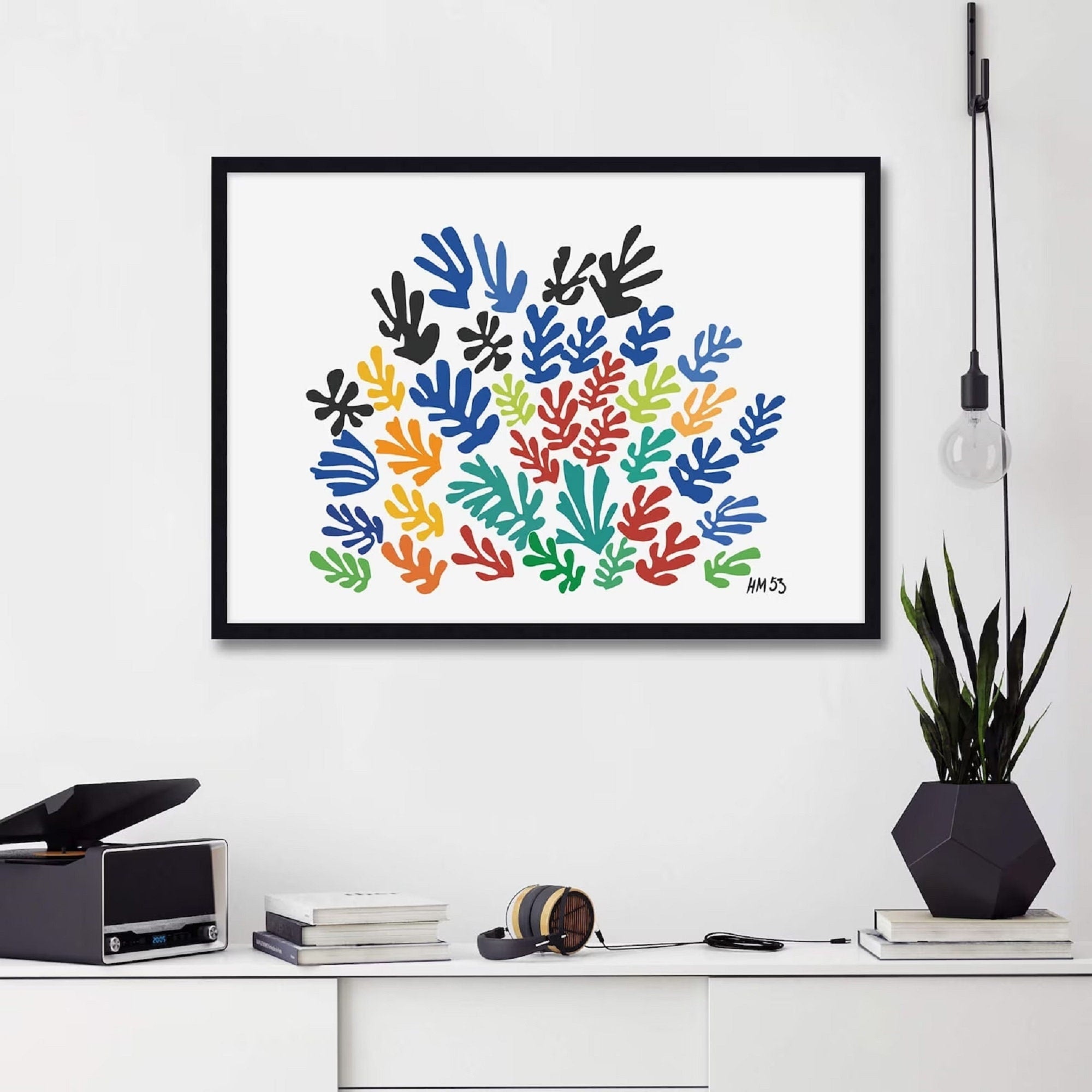 HENRI MATISSE, La Gerbe colorful flower garden cut out Extra Large HQ Print Poster in Minimalist style, in Blue, red, green and yellow FOSHE ART