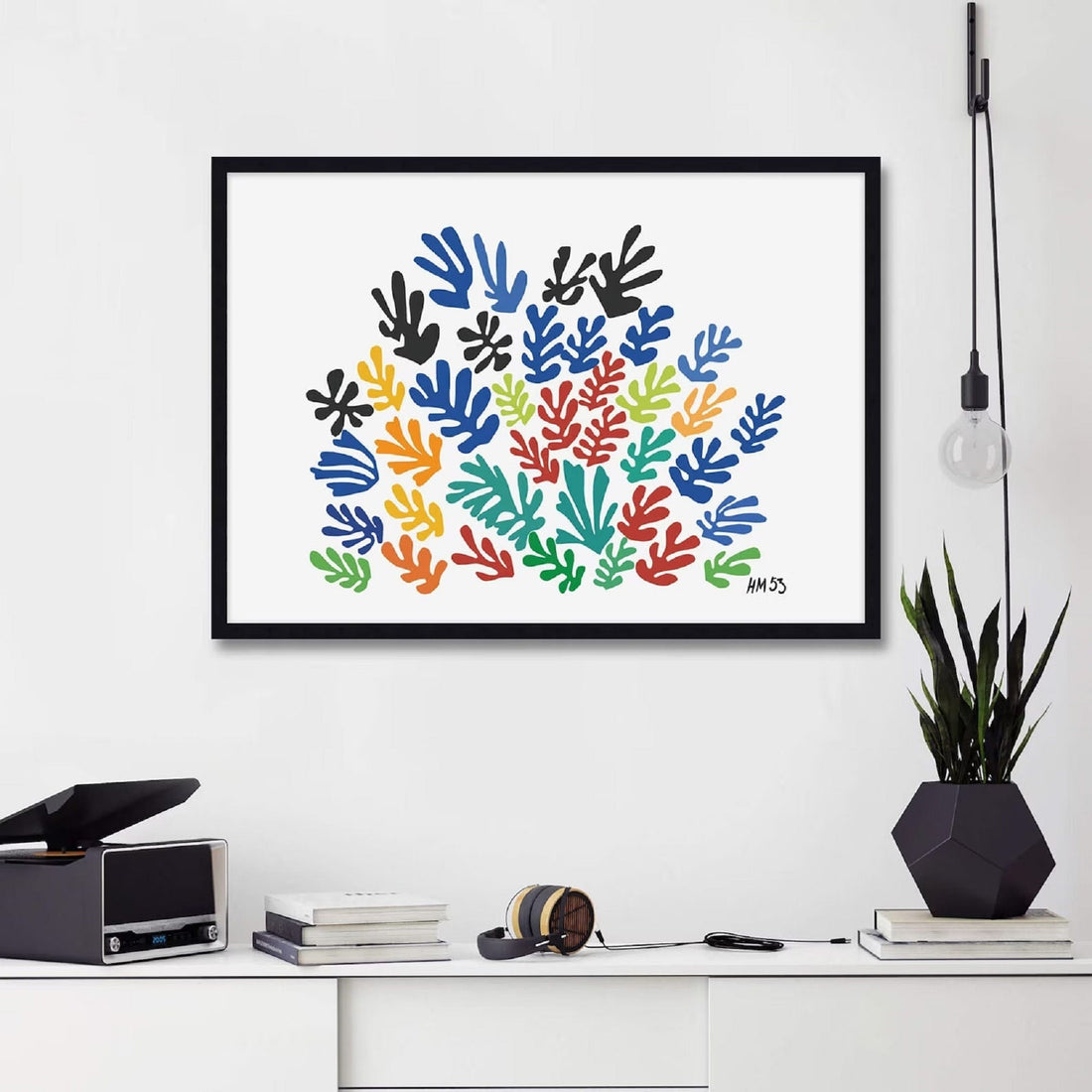 HENRI MATISSE, La Gerbe colorful flower garden cut out Extra Large HQ Print Poster in Minimalist style, in Blue, red, green and yellow FOSHE ART