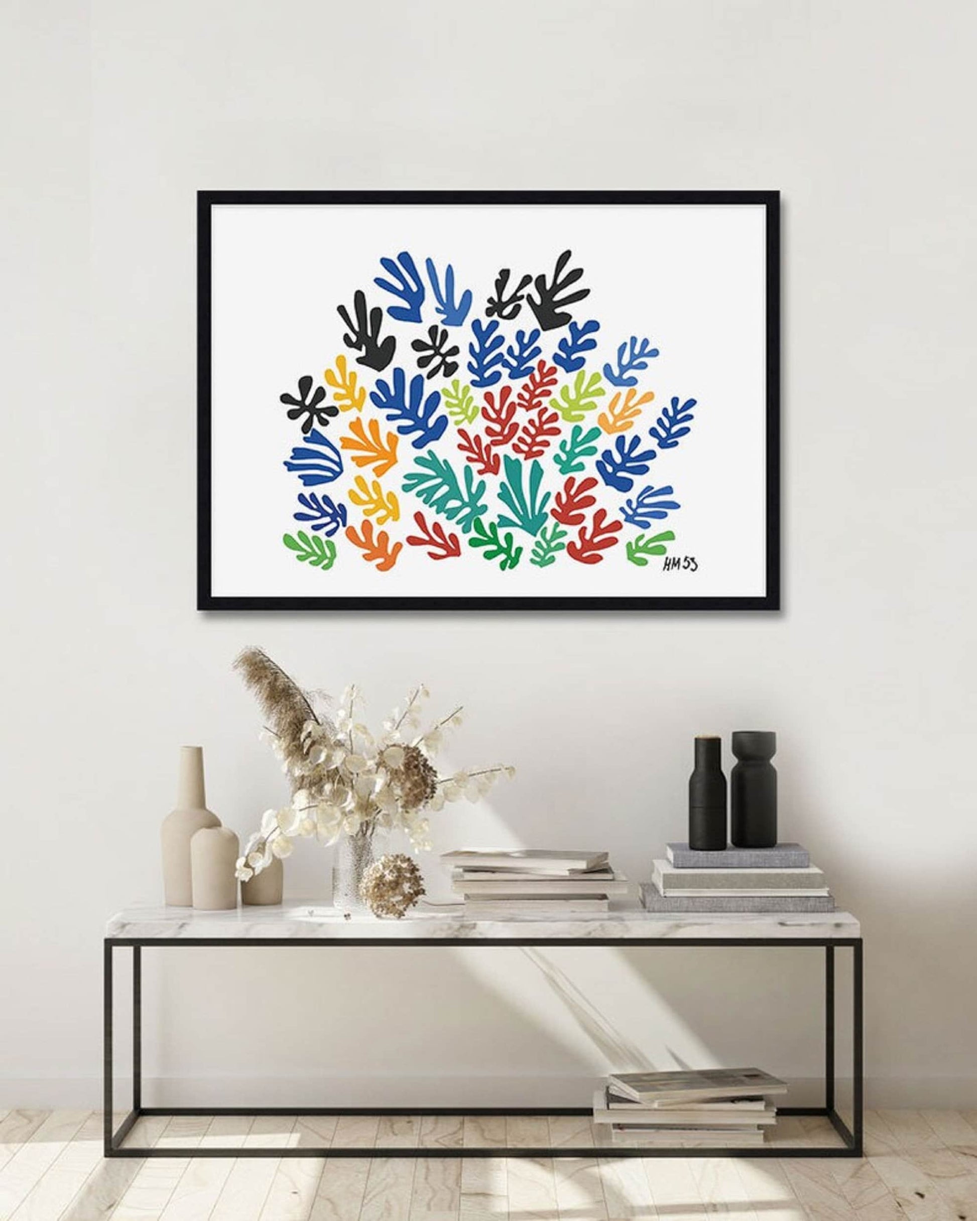 HENRI MATISSE, La Gerbe colorful flower garden cut out Extra Large HQ Print Poster in Minimalist style, in Blue, red, green and yellow FOSHE ART