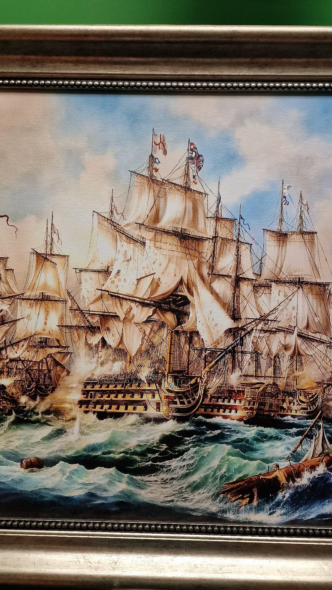Battle of Trafalgar Canvas Print: HMS Victory, Nautical Art, Silver Frame FOSHE ART