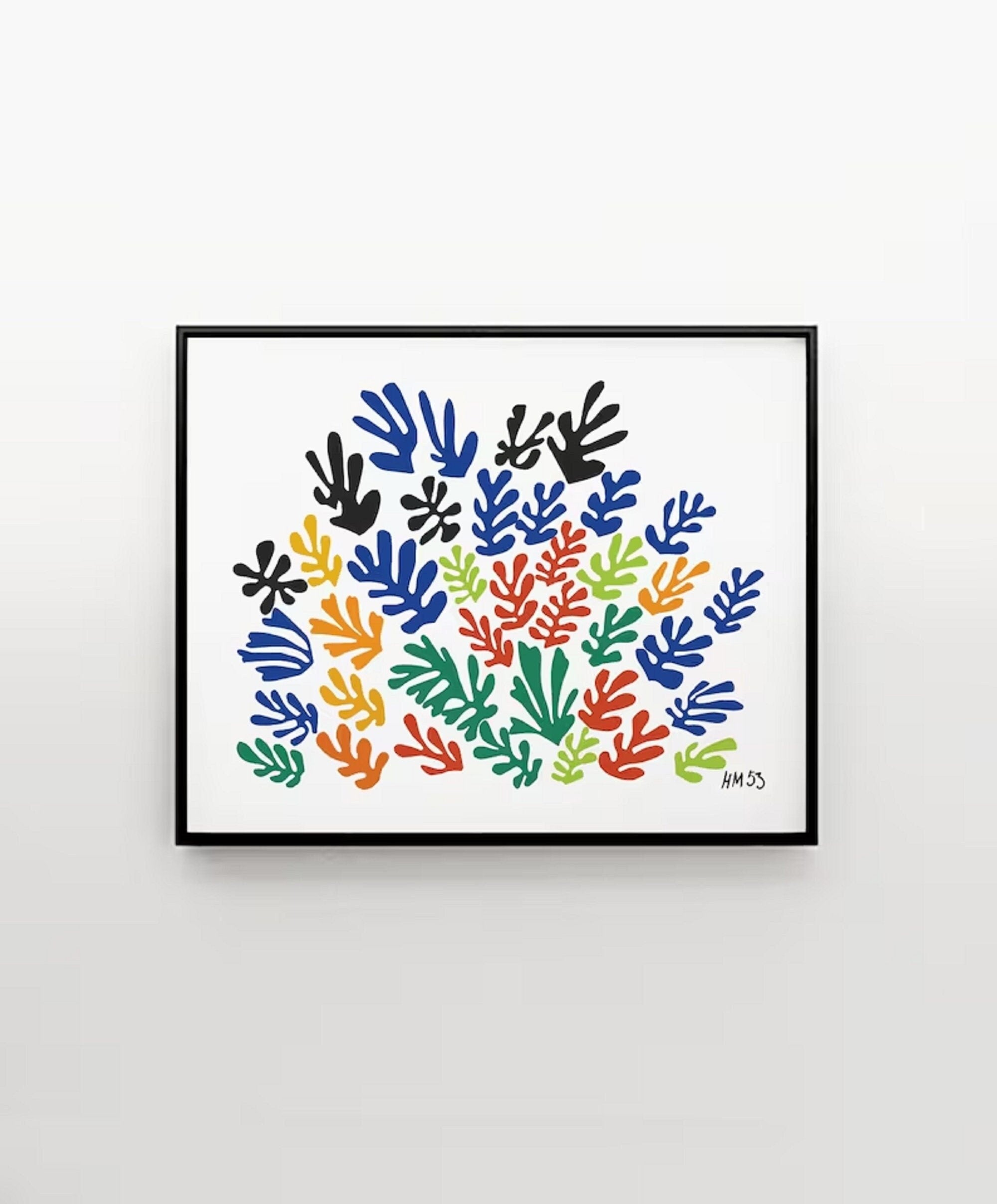 HENRI MATISSE, La Gerbe colorful flower garden cut out Extra Large HQ Print Poster in Minimalist style, in Blue, red, green and yellow FOSHE ART