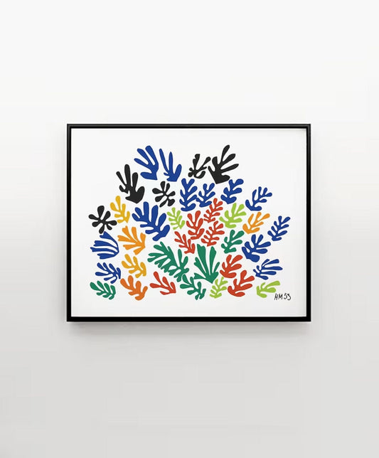 HENRI MATISSE, La Gerbe colorful flower garden cut out Extra Large HQ Print Poster in Minimalist style, in Blue, red, green and yellow FOSHE ART