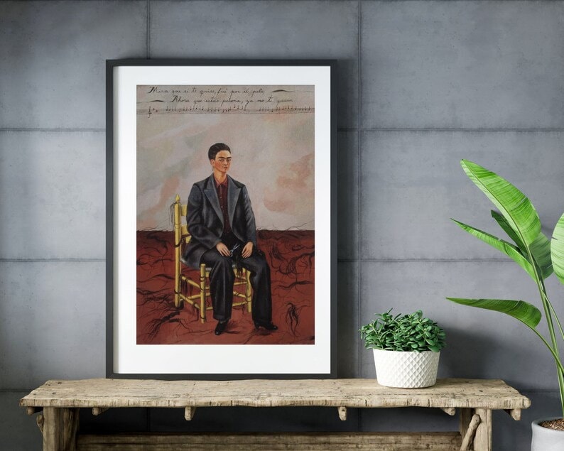 Frida Kahlo Self-Portrait Art Print, Cropped Hair, Giclee Canvas or Paper FOSHE ART