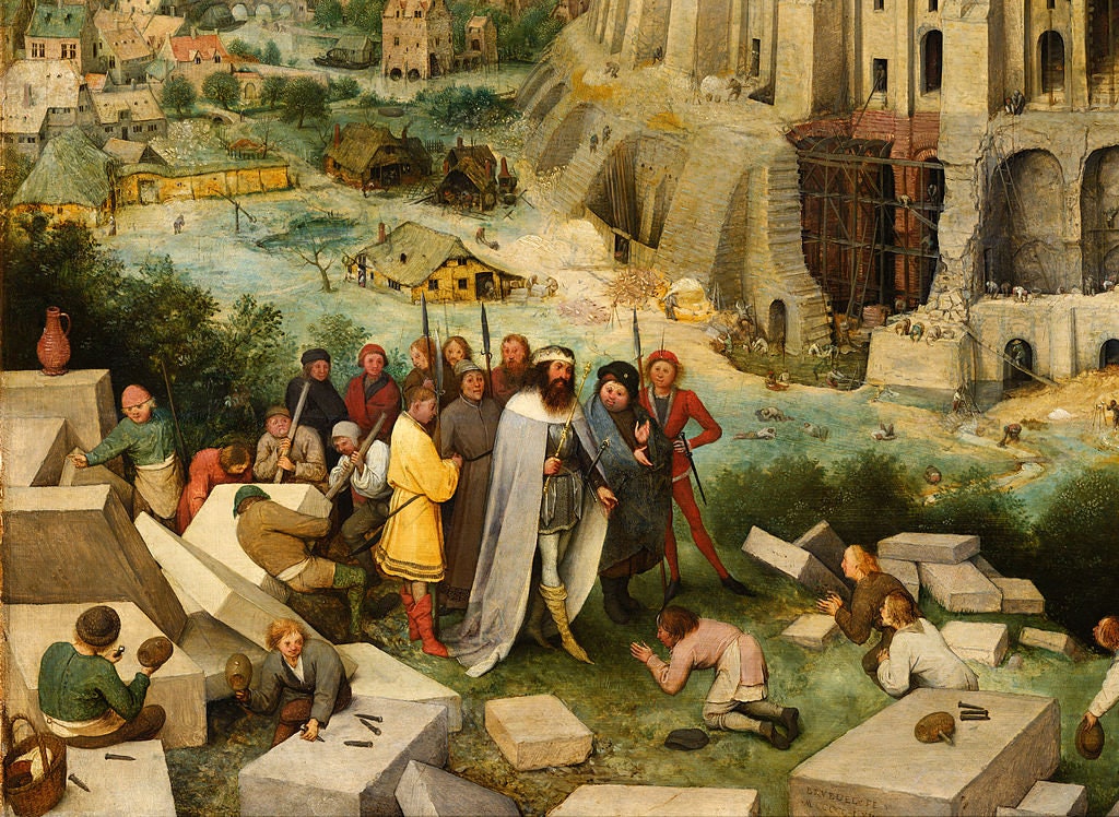 The Tower of Babel by Pieter Bruegel | Giclée Canvas Premium Print with Brush Strokes | Wooden Golden Vintage Frame for Classic Masterpiece FOSHE ART
