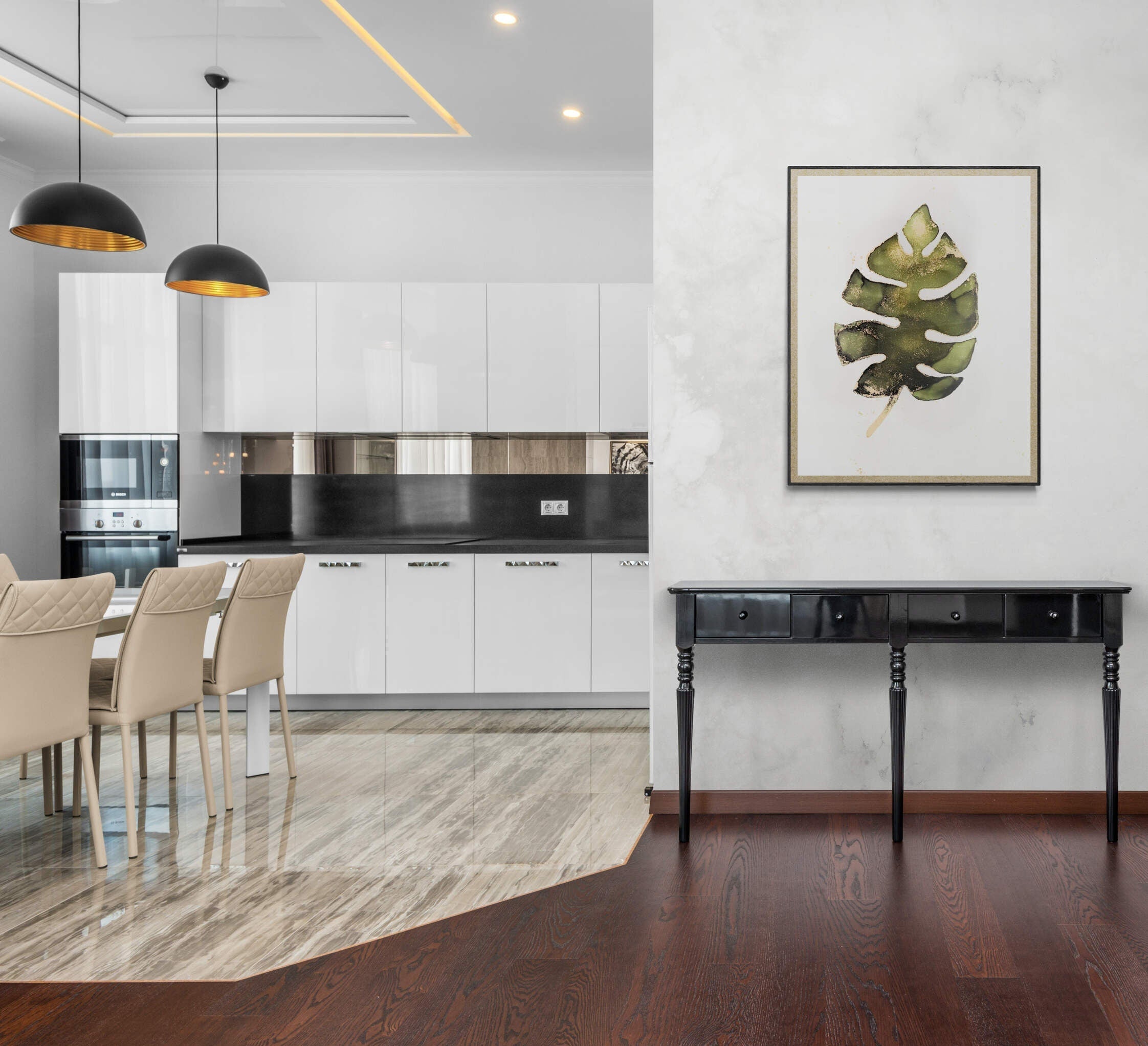 Monstera Glimmer, original alcohol ink abstract Art Prints, Minimalist Art Prints, Giclee Premium Prints FOSHE ART