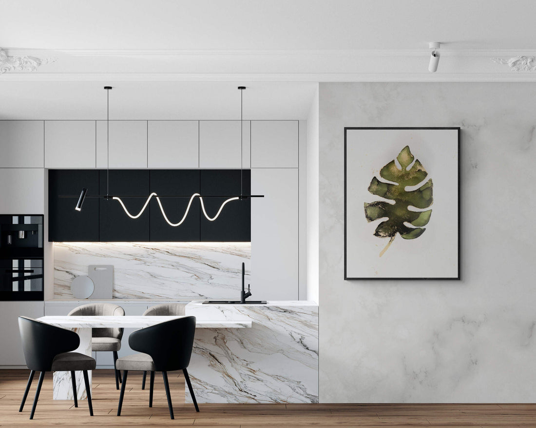 Monstera Glimmer, original alcohol ink abstract Art Prints, Minimalist Art Prints, Giclee Premium Prints FOSHE ART