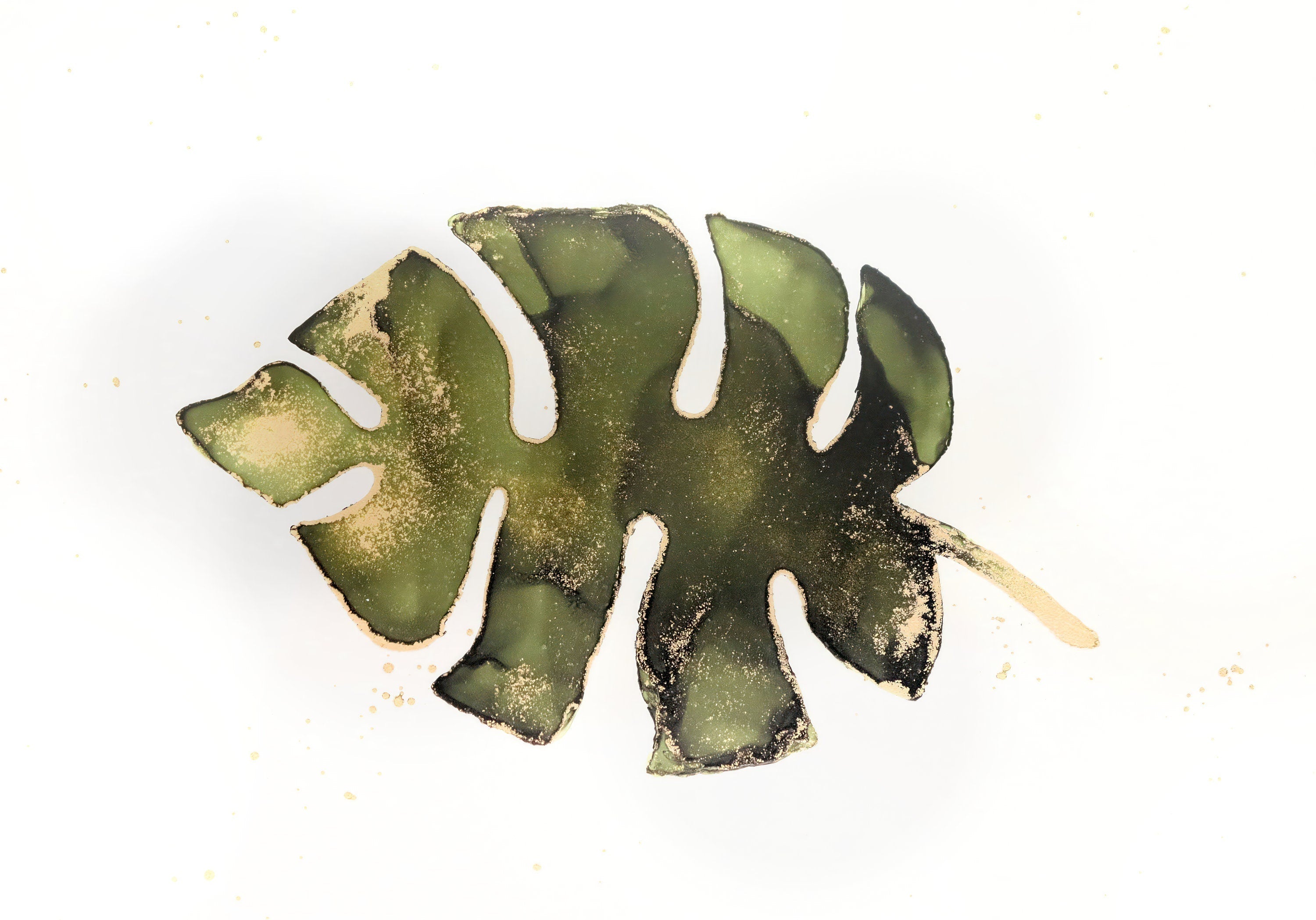 Monstera Glimmer, original alcohol ink abstract Art Prints, Minimalist Art Prints, Giclee Premium Prints FOSHE ART