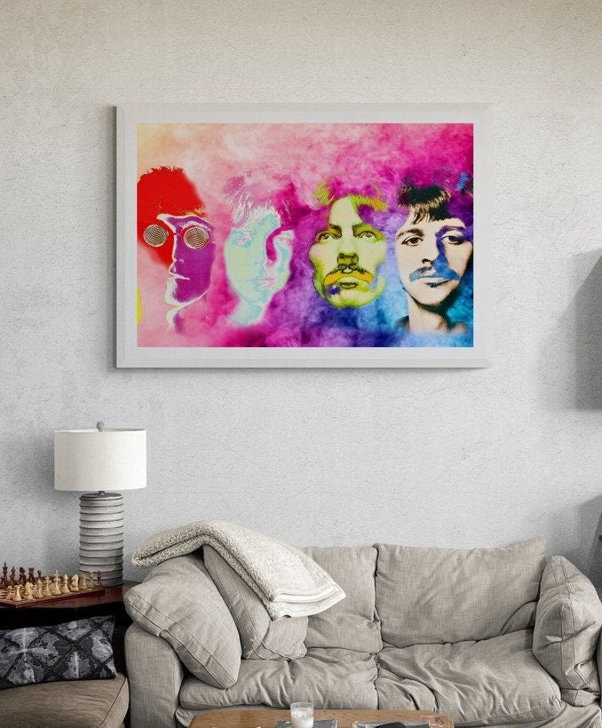 John Lennon & The Beatles, Fine Art Print, Giclee Gallery Grade Paper Canvas, Wall Decor Vintage Large , Fine Art Print, Rock legend Poster