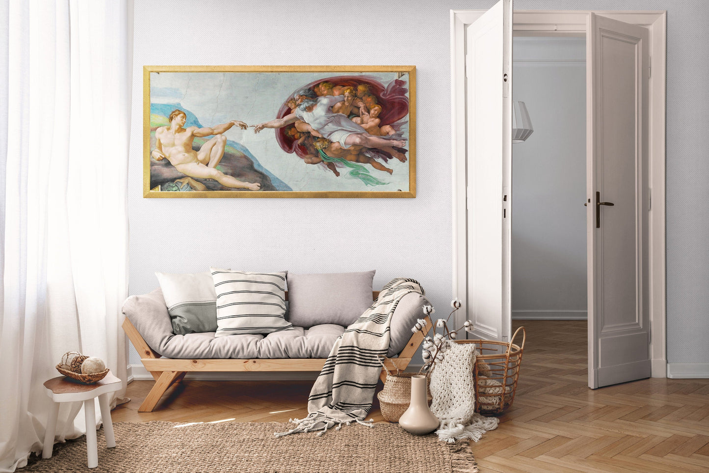 MICHELANGELO: The Creation of Adam, Art Reproduction Print on real art canvas or Heavyweight paper, Original Large Art Home Decor FOSHE ART