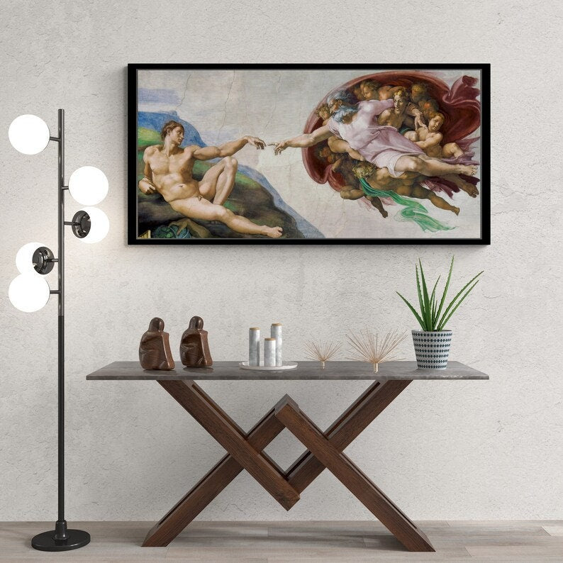 MICHELANGELO: The Creation of Adam, Art Reproduction Print on real art canvas or Heavyweight paper, Original Large Art Home Decor FOSHE ART