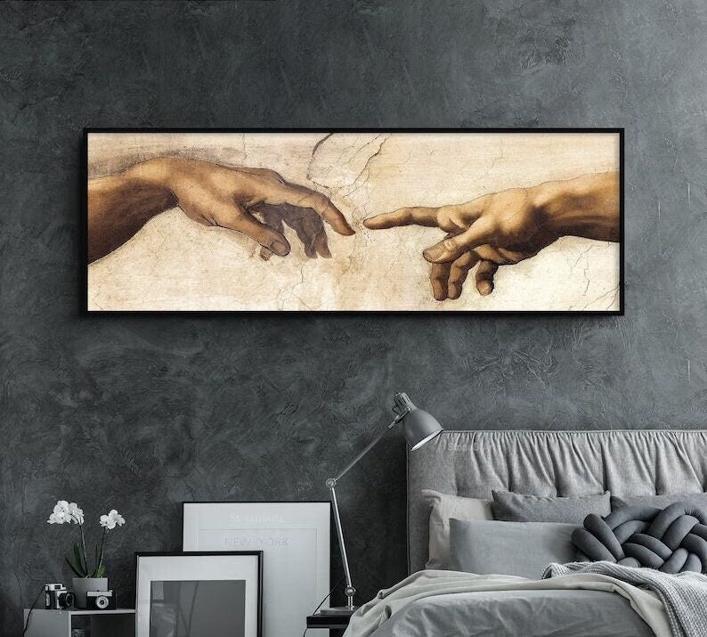 Renaissance Art Painting, Vintage Print, Old Painting, Antique, Christianity Poster, Religious Print, Large Wall Art, The Creation of Adam FOSHE ART