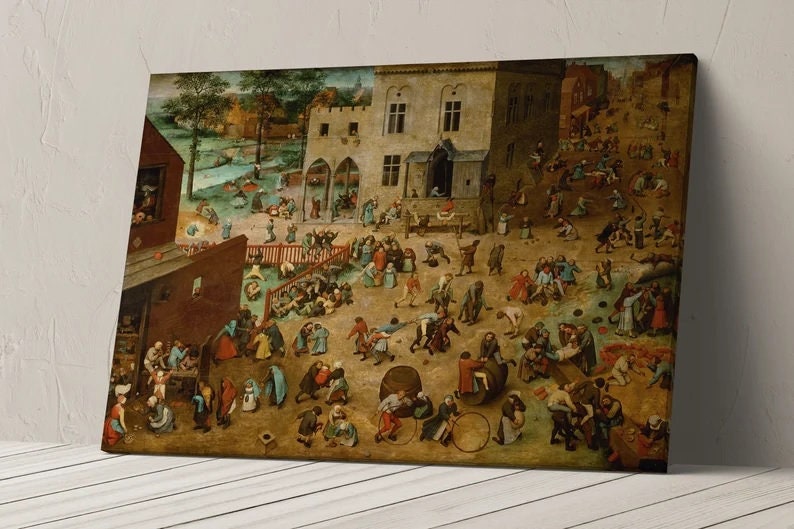 Children's Game by Pieter Bruegel, Giclee Art Print, Real art canvas, Heavyweight paper, poster or 3D Hand Finished Premium Print FOSHE ART