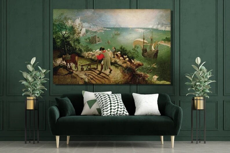 Landscape with Fall of Icarus, Pieter Bruegel, Giclee Art Print, Real art canvas, Heavyweight paper, poster, 3D Hand-Finished Premium Print FOSHE ART