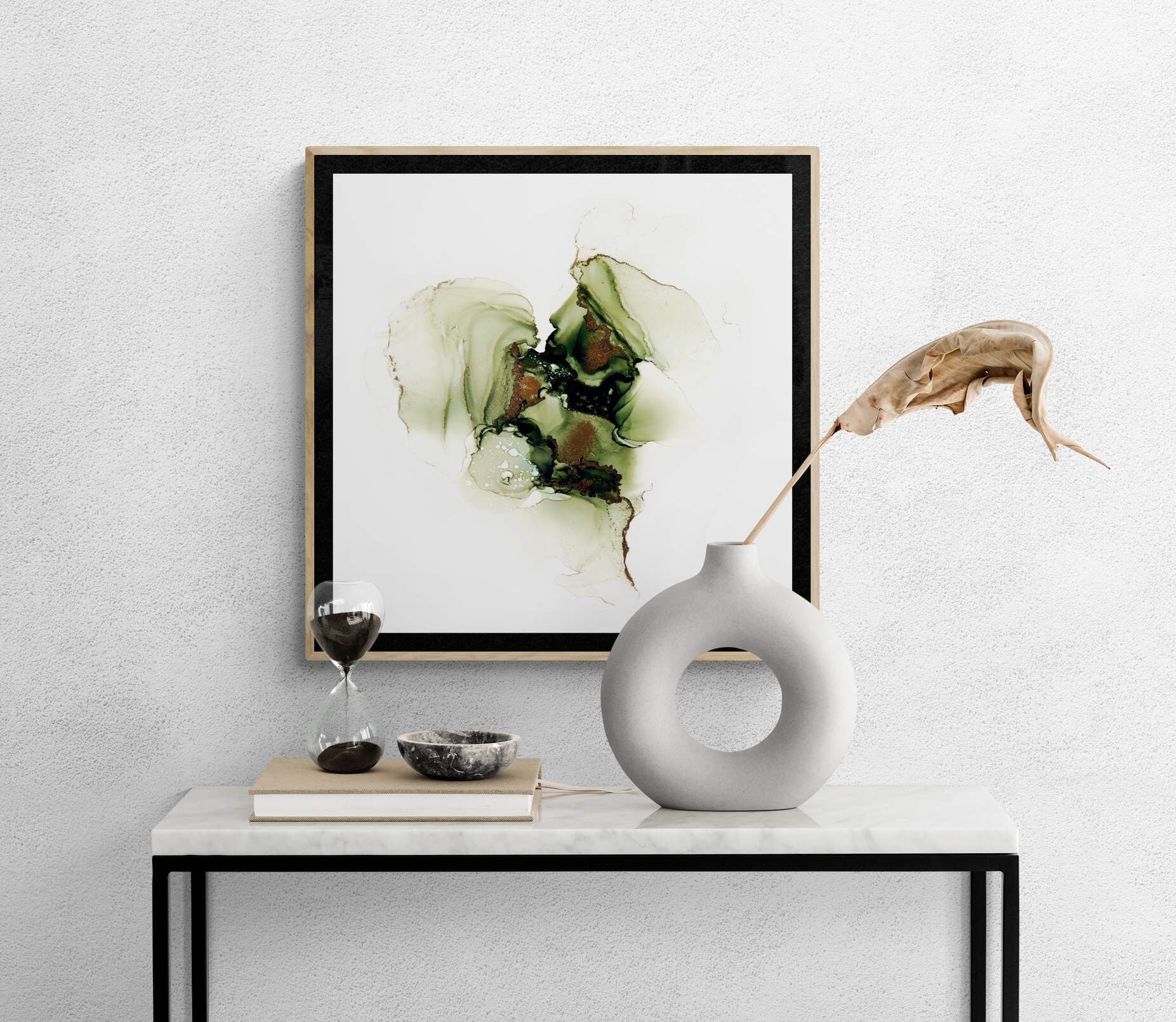 Green Heart, original alcohol ink abstract Art Prints, Heavyweight paper, Minimalist Art Prints, Giclee Premium Prints FOSHE ART