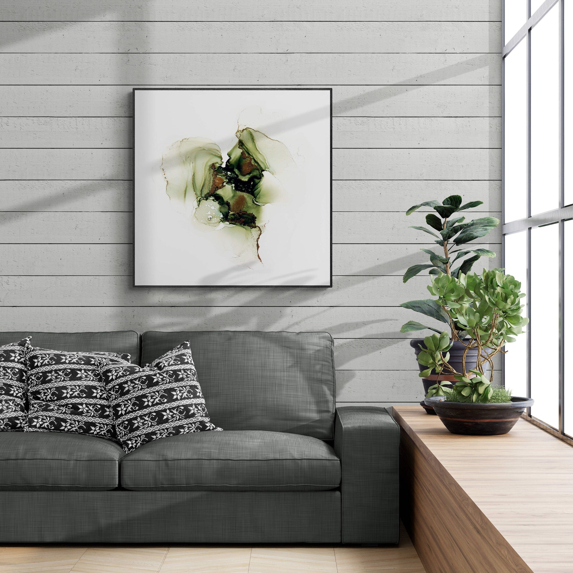 Green Heart, original alcohol ink abstract Art Prints, Heavyweight paper, Minimalist Art Prints, Giclee Premium Prints FOSHE ART