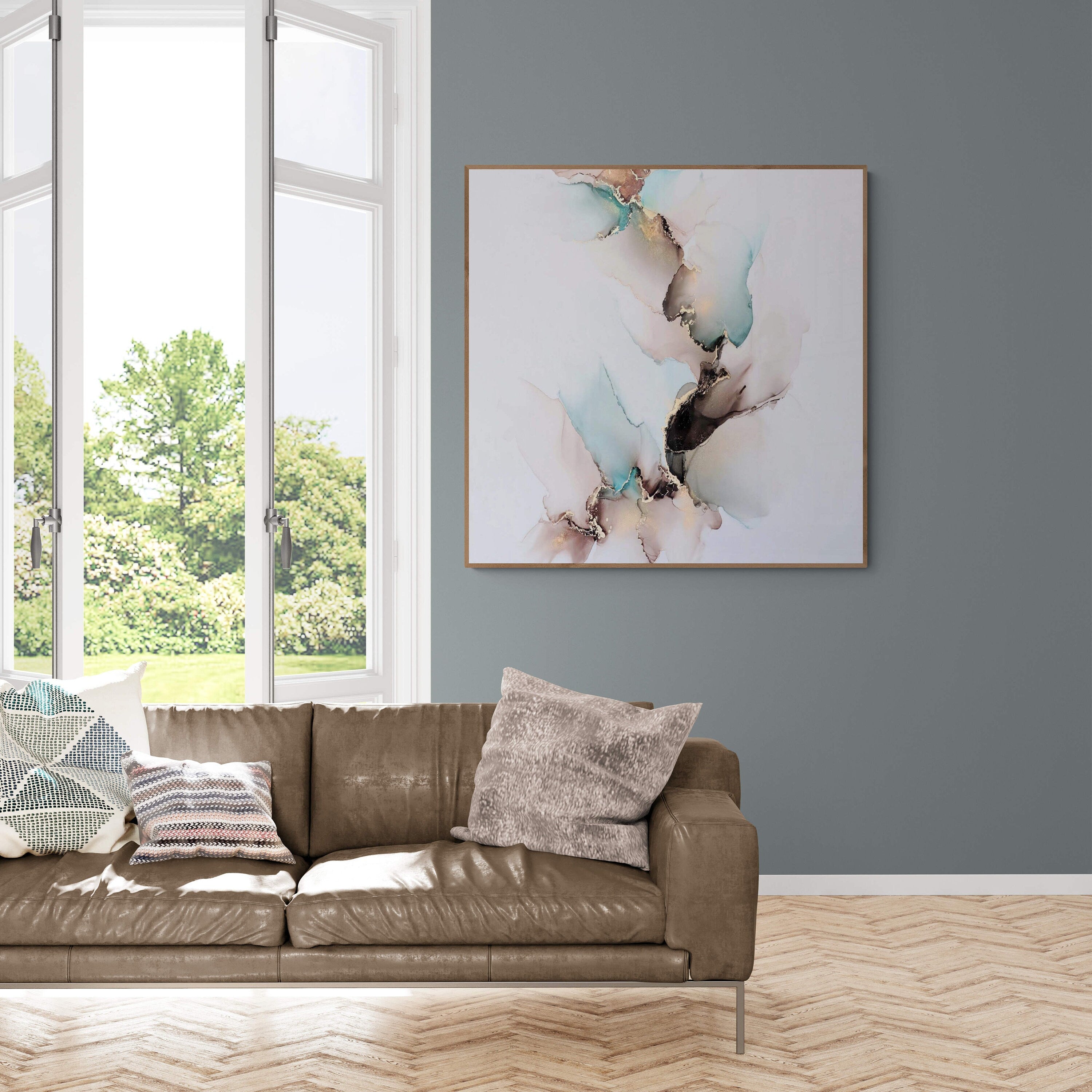 Teal Harmony, original alcohol ink abstract Art Prints, Heavyweight paper, Minimalist Art Prints, Giclee Premium Prints FOSHE ART