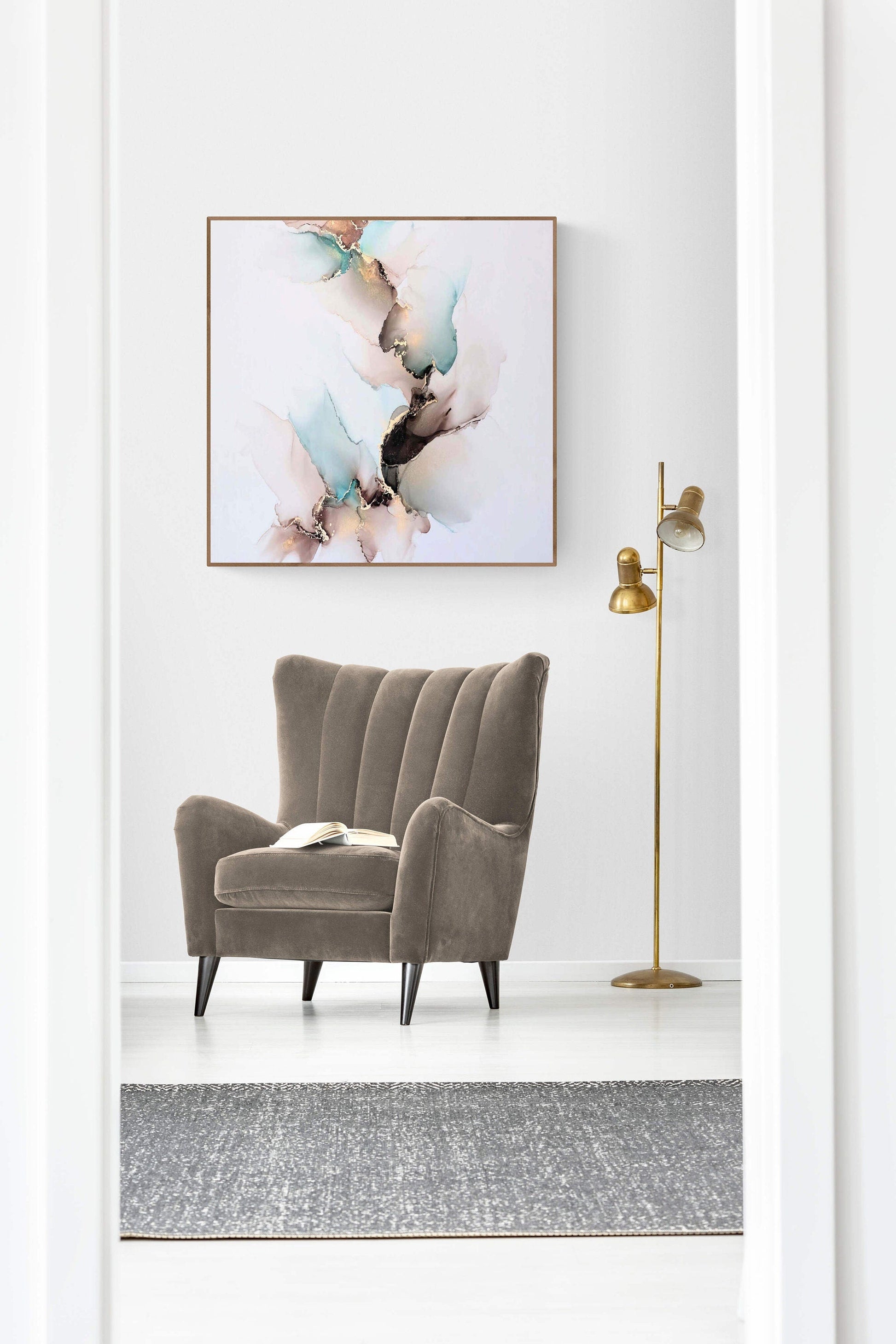 Teal Harmony, original alcohol ink abstract Art Prints, Heavyweight paper, Minimalist Art Prints, Giclee Premium Prints FOSHE ART