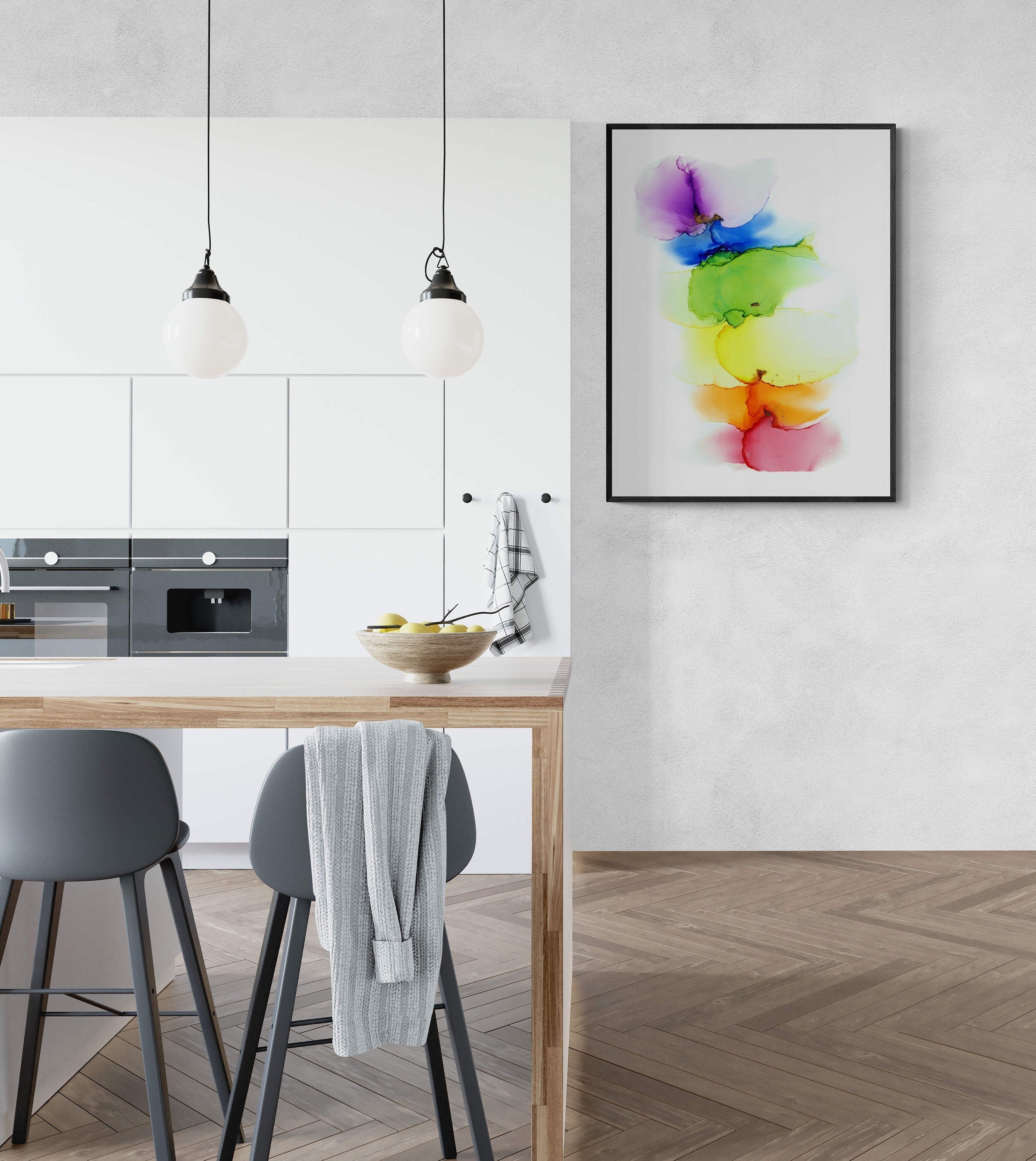 Rainbow, original alcohol ink abstract Art Prints, Minimalist Art Prints, Giclee Premium Prints FOSHE ART