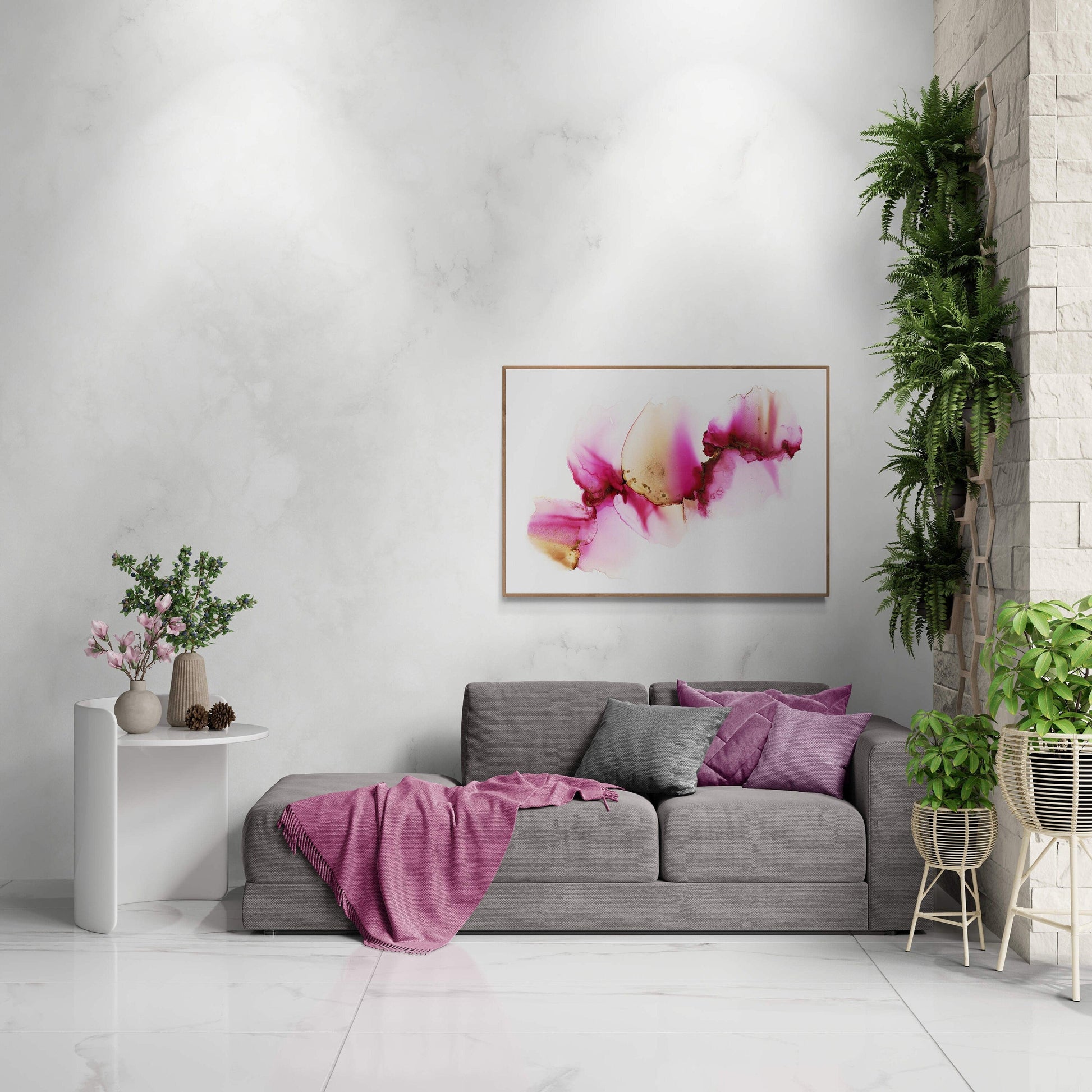 PINK EXPLOSION, original alcohol ink abstract Art Prints, Minimalist Art Prints, Giclee Premium Prints FOSHE ART