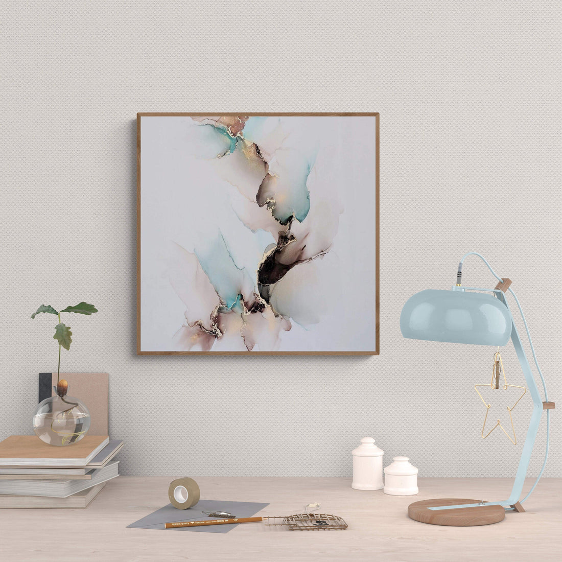 Teal Harmony, original alcohol ink abstract Art Prints, Heavyweight paper, Minimalist Art Prints, Giclee Premium Prints FOSHE ART