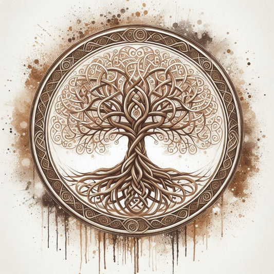 Intricate Tree of Life Artwork – Handcrafted Circular Design, Heavyweight paper / real art canvas, Print on canvas or paper