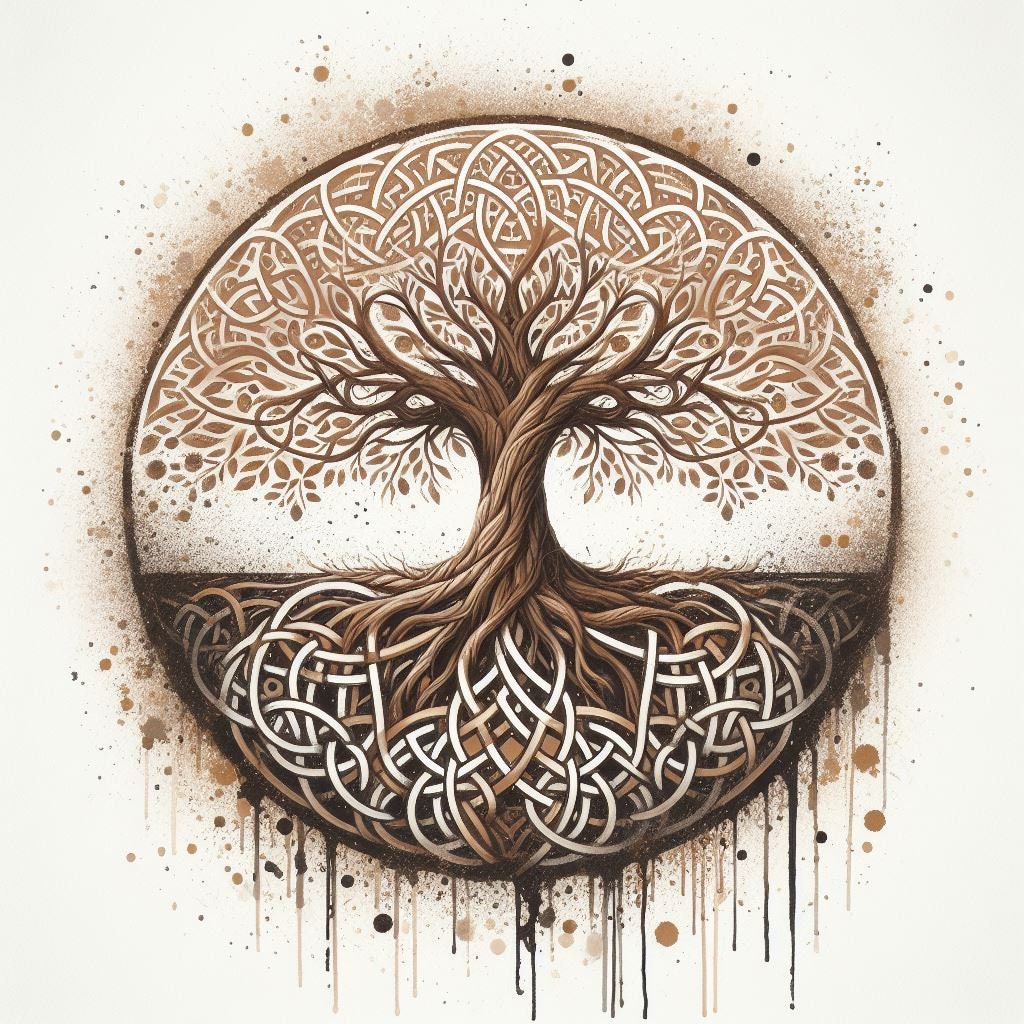 Intricate Tree of Life Artwork – Handcrafted Circular Design, Heavyweight paper / real art canvas, Print on canvas or paper