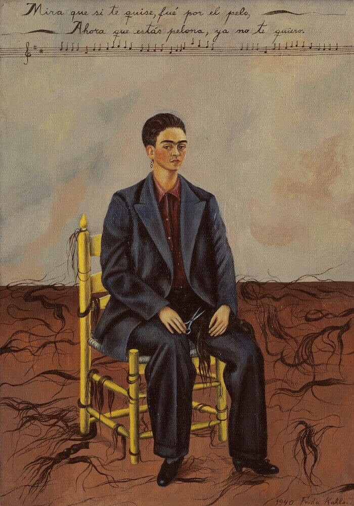 Frida Kahlo Self-Portrait Art Print, Cropped Hair, Giclee Canvas or Paper FOSHE ART
