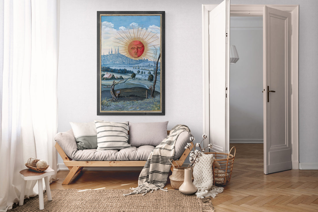 The Sun with human face rising from Splendor Solis by Salomon Trismosin, Art Prints, Experiencing the Mysteries of the Universe Through Art!