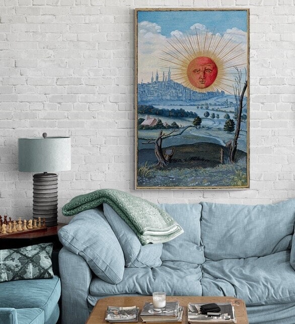 The Sun with human face rising from Splendor Solis by Salomon Trismosin, Art Prints, Experiencing the Mysteries of the Universe Through Art!
