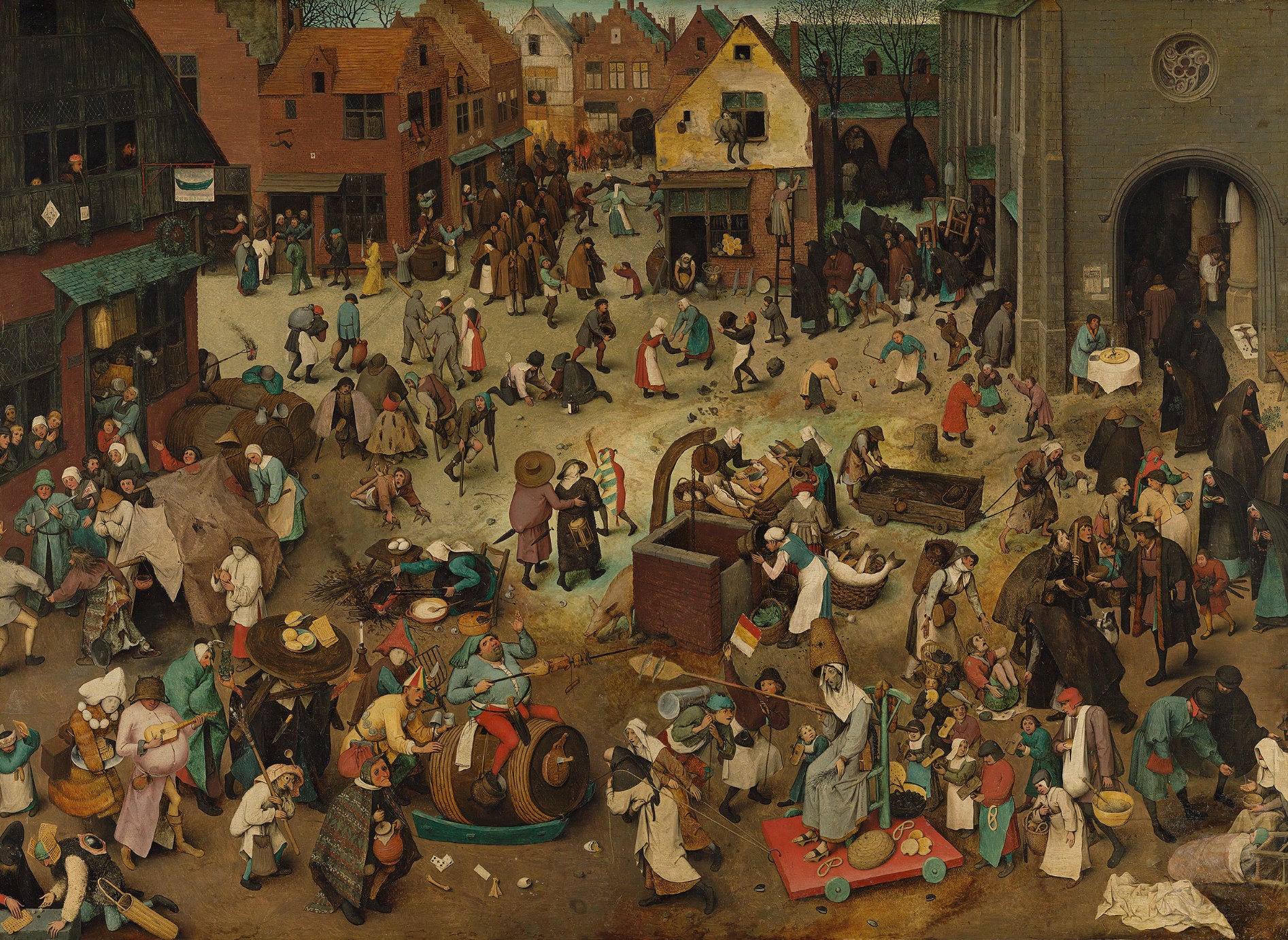 The Fight between Carnival and Lent by Pieter Bruegel, Wall Art, Giclee Art Print / Canvas Prints, Poster or 3D Hand Finished Premium Print