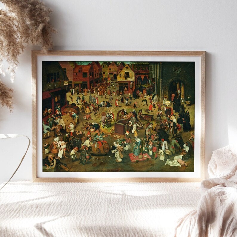 The Fight between Carnival and Lent by Pieter Bruegel, Wall Art, Giclee Art Print / Canvas Prints, Poster or 3D Hand Finished Premium Print