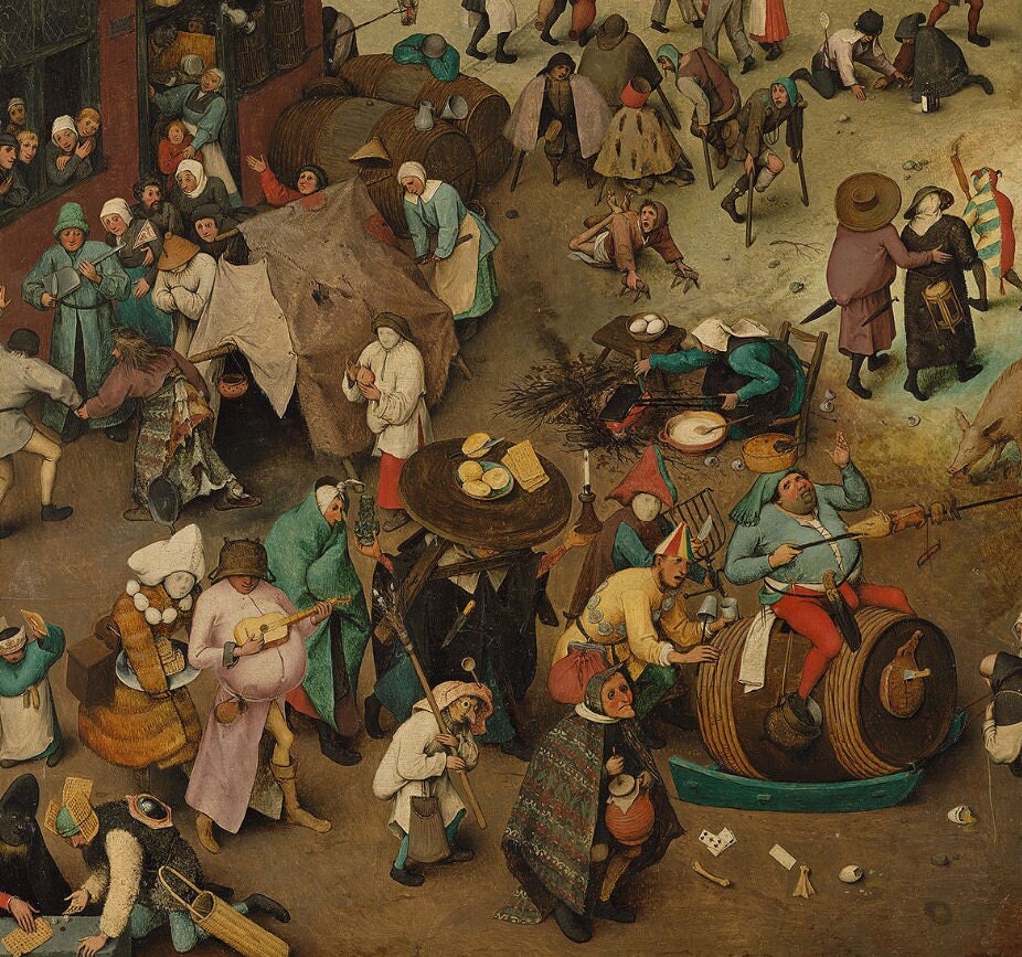 The Fight between Carnival and Lent by Pieter Bruegel, Wall Art, Giclee Art Print / Canvas Prints, Poster or 3D Hand Finished Premium Print