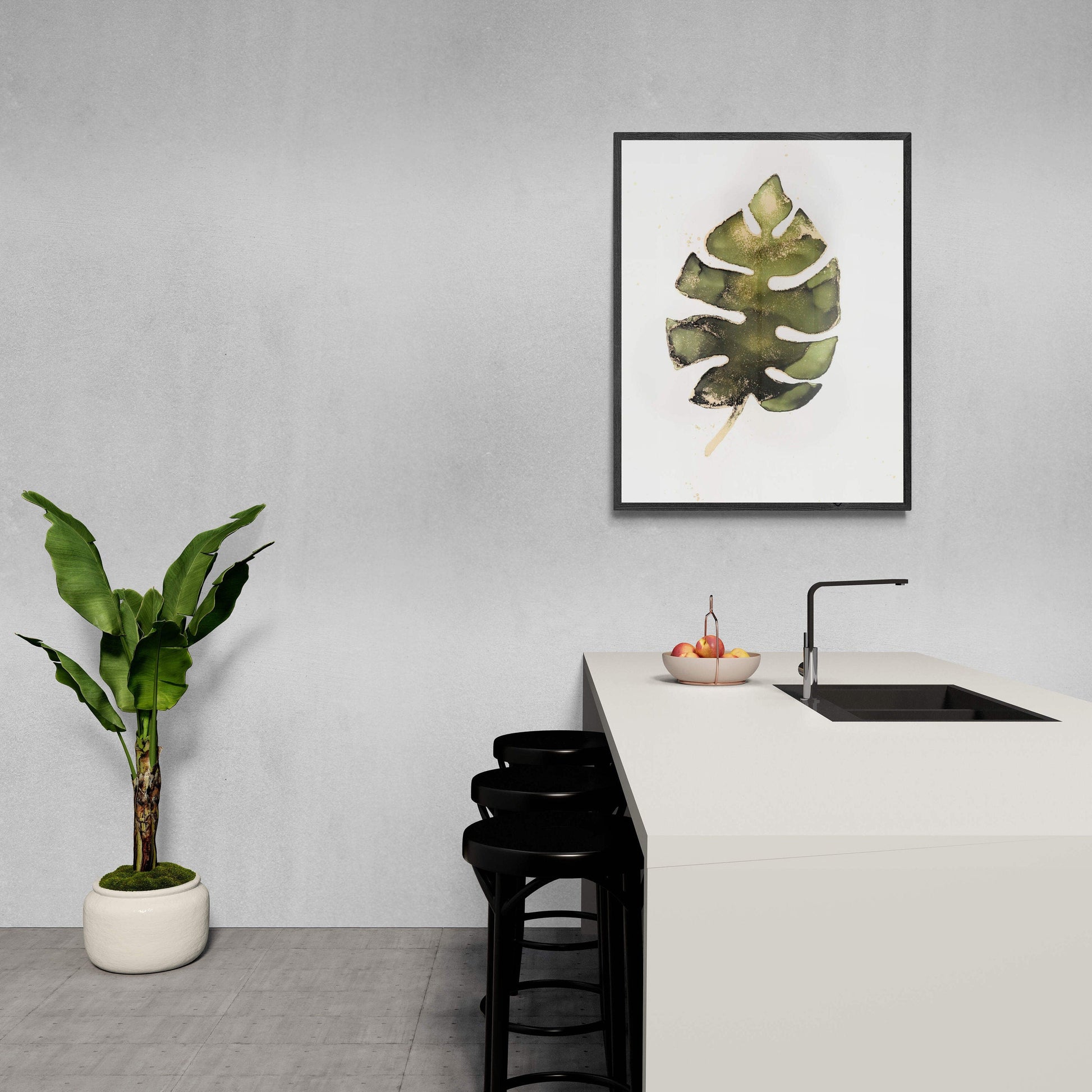 Monstera Glimmer, original alcohol ink abstract Art Prints, Minimalist Art Prints, Giclee Premium Prints FOSHE ART