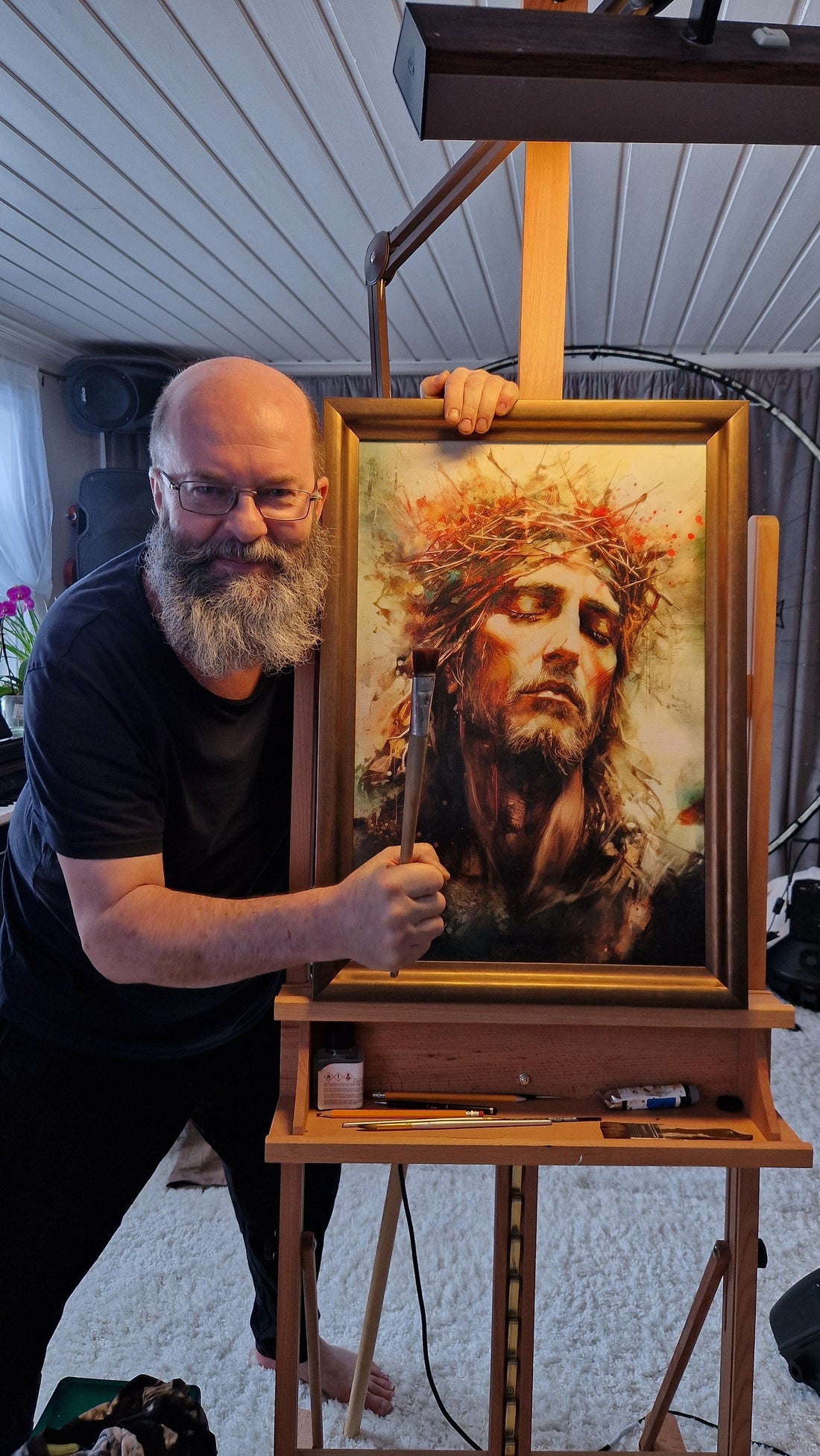 Framed Jesus Canvas Print – Handcrafted Christian Art, Divine Grace FOSHE ART