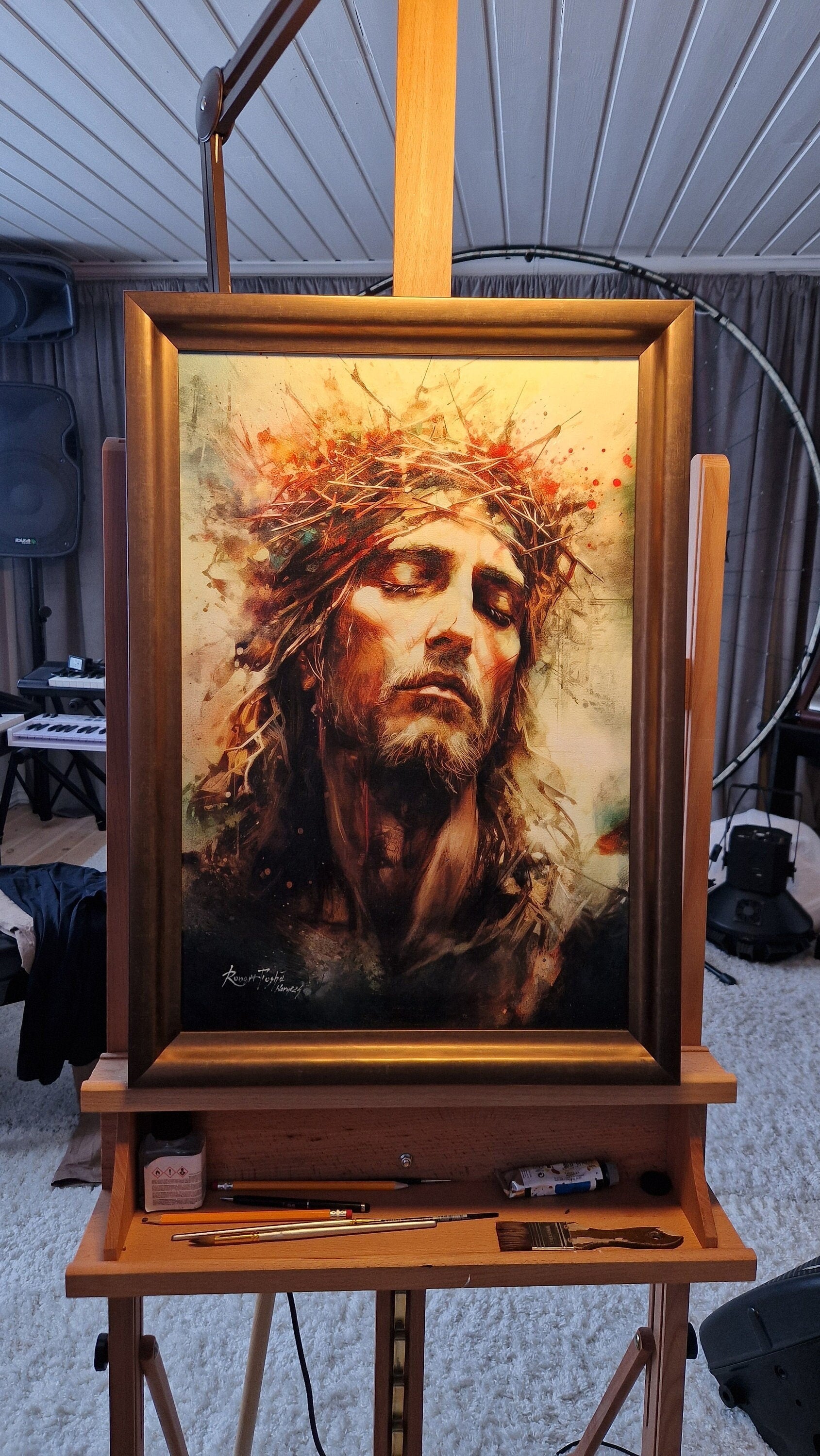 Framed Jesus Canvas Print – Handcrafted Christian Art, Divine Grace FOSHE ART
