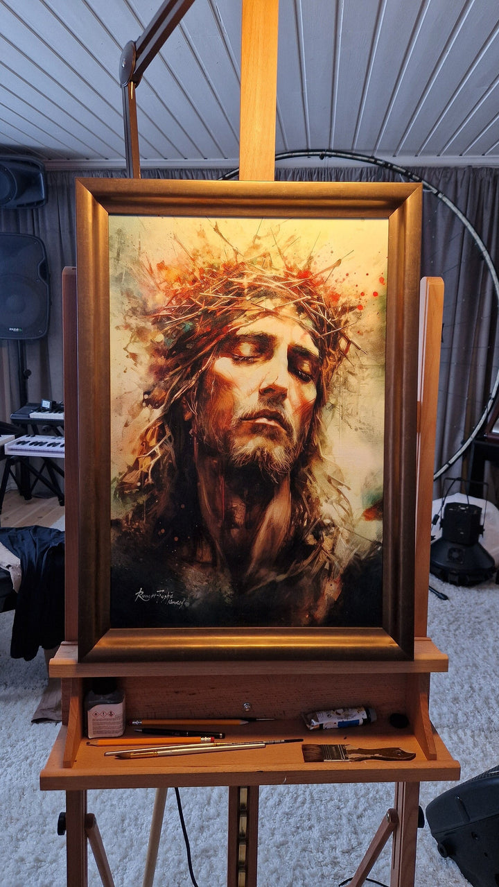Framed Jesus Canvas Print – Handcrafted Christian Art, Divine Grace FOSHE ART