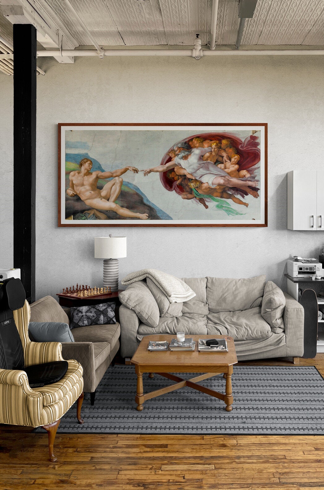 MICHELANGELO: The Creation of Adam, Art Reproduction Print on real art canvas or Heavyweight paper, Original Large Art Home Decor FOSHE ART