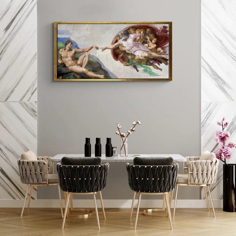 MICHELANGELO: The Creation of Adam, Art Reproduction Print on real art canvas or Heavyweight paper, Original Large Art Home Decor FOSHE ART