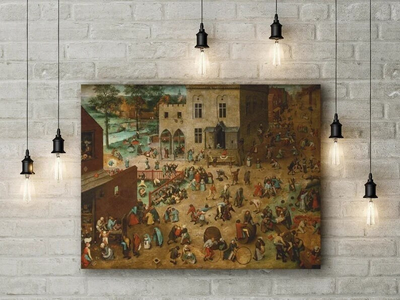 Children's Game by Pieter Bruegel, Giclee Art Print, Real art canvas, Heavyweight paper, poster or 3D Hand Finished Premium Print