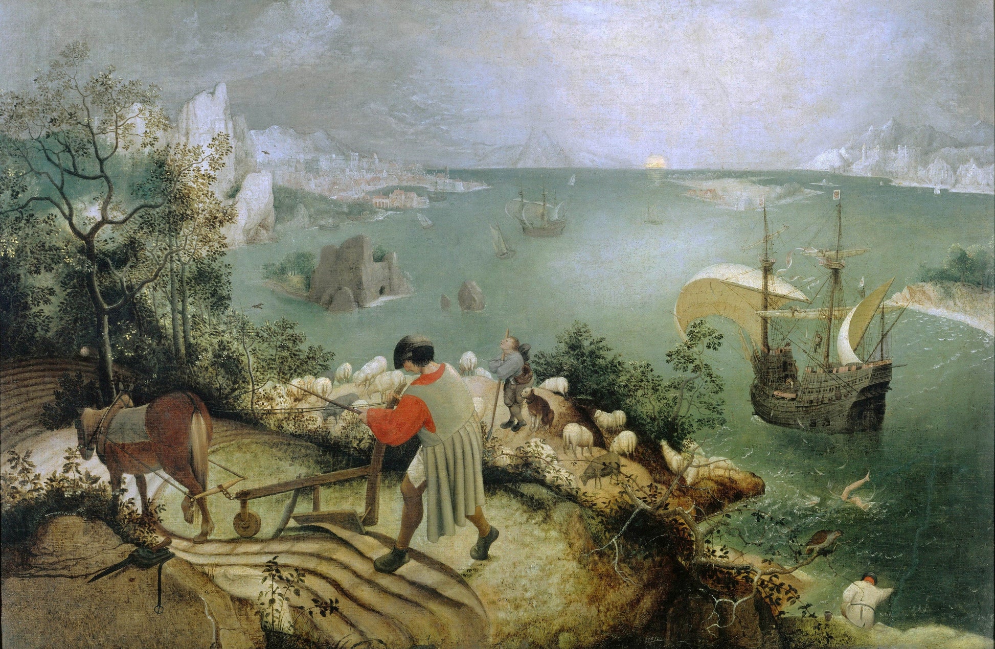 Landscape with Fall of Icarus, Pieter Bruegel, Giclee Art Print, Real art canvas, Heavyweight paper, poster, 3D Hand-Finished Premium Print FOSHE ART