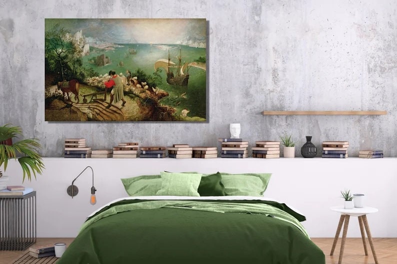 Landscape with Fall of Icarus, Pieter Bruegel, Giclee Art Print, Real art canvas, Heavyweight paper, poster, 3D Hand-Finished Premium Print FOSHE ART