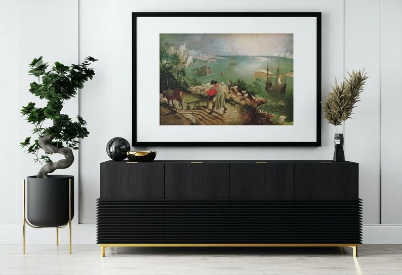 Landscape with Fall of Icarus, Pieter Bruegel, Giclee Art Print, Real art canvas, Heavyweight paper, poster, 3D Hand-Finished Premium Print FOSHE ART
