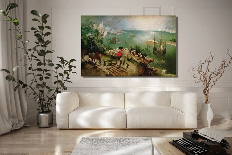 Landscape with Fall of Icarus, Pieter Bruegel, Giclee Art Print, Real art canvas, Heavyweight paper, poster, 3D Hand-Finished Premium Print FOSHE ART