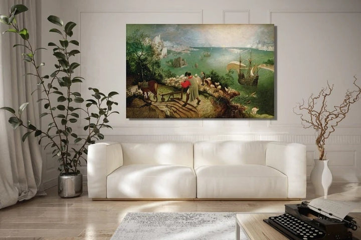 Landscape with Fall of Icarus, Pieter Bruegel, Giclee Art Print, Real art canvas, Heavyweight paper, poster, 3D Hand-Finished Premium Print FOSHE ART